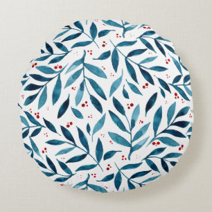 Coussins Ronds Jolies branches d'aquarelle - turquoise et rouge