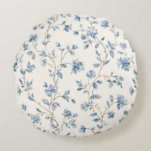 Coussins Ronds Jolies Fleurs Crème Bleue