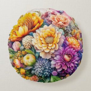 Coussins Ronds Jolies fleurs d'art aï en aquarelle aux couleurs v