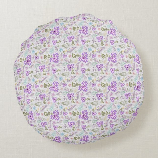 Coussins Ronds Jolis motifs cachemire pastel (Dos)