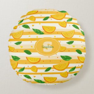 Coussins Ronds Jouer Motif de tranche orange avec Feuilles verts