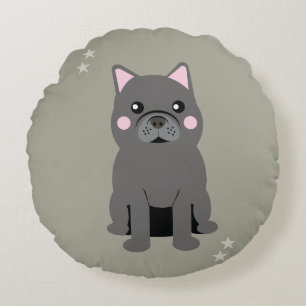 Coussins Ronds Joues Mignonnes Bouledogue Français Gris
