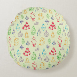 Coussins Ronds Jouets de Noël colorés de style vintage dessinés m