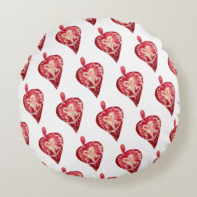 Coussins Ronds Jouets de vacances Red Hearts (Devant)