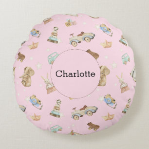 Coussins Ronds Jouets vintages bébé fille Nursery rose