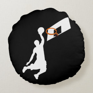 Coussins Ronds Joueur de basketball Slam Dunk - Silhouette blanch