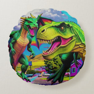 Coussins Ronds Jouons - Dragon Vert et Dinosaure