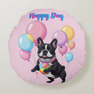Coussins Ronds Jour heureux du bouledogue français Bouledogue fra