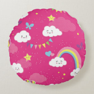 Coussins Ronds Jovely Pink Rainbow Sky répétition motif. Un souli