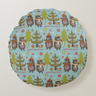 Coussins Ronds Joyeuses fêtes Drôle Ours de Noël