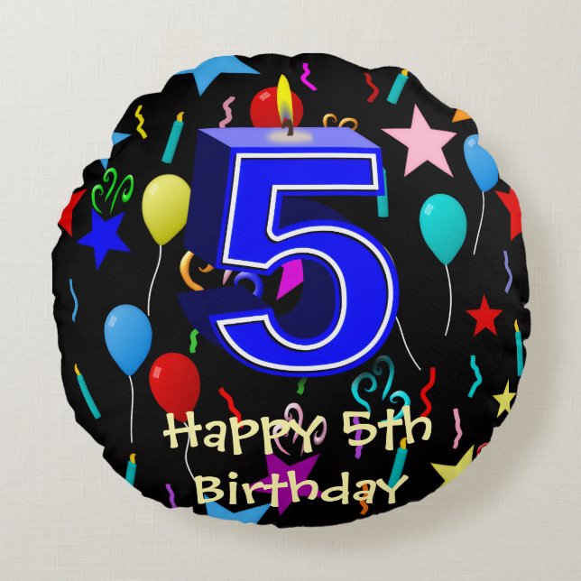 Coussins Ronds Joyeux 5e anniversaire  (Devant)