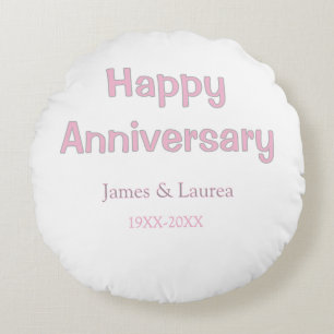 Coussins Ronds Joyeux anniversaire de mariage nom date année rose
