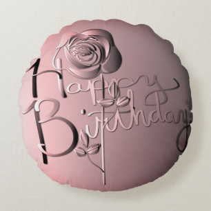 Coussins Ronds "Joyeux anniversaire" Rose Oeuvre originale