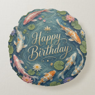 Coussins Ronds Joyeux Anniversaire Seren Koi Étang Nénuphar