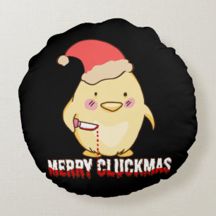 Coussins Ronds Joyeux Cluckmas, Poulet de Noël Drôle