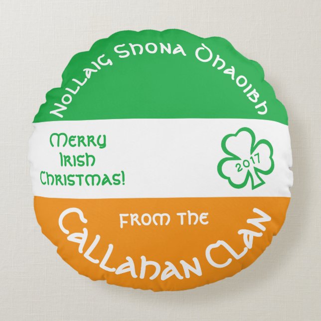 Coussins Ronds Joyeux drapeau de Noël gaélique irlandais (Devant)