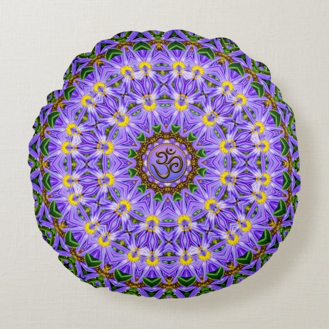 Coussins Ronds Joyeux guérison Purple Yellow Mandala OM Yoga Roun (Devant)