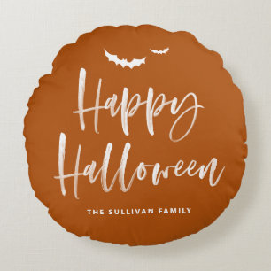 Coussins Ronds Joyeux Halloween Brosse Lettrer Burnt Orange