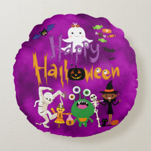 Coussins Ronds Joyeux Halloween les enfants Mignon et effrayant
