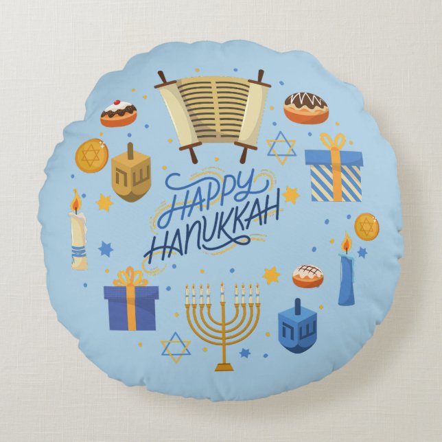 Coussins Ronds Joyeux Hanukkah Mignon (Devant)