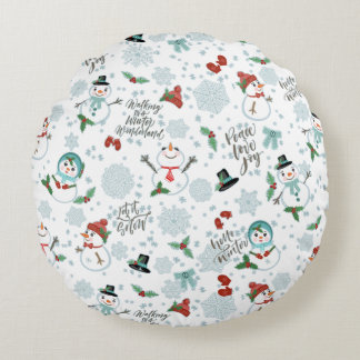 Coussins Ronds Joyeux Motif de Noël des Snowmen