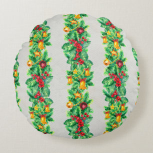 Coussins Ronds Joyeux motif sans couture de Noël avec guirlandes.