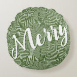 Coussins Ronds Joyeux Noël<br><div class="desc">Joyeux dans une écriture blanche chic sur un motif de gribouillis et de points blancs,  ce coussin vert rond est parfait pour décorer votre maison pour les vacances. CORRESPONDRE des articles dans notre magasin.</div>