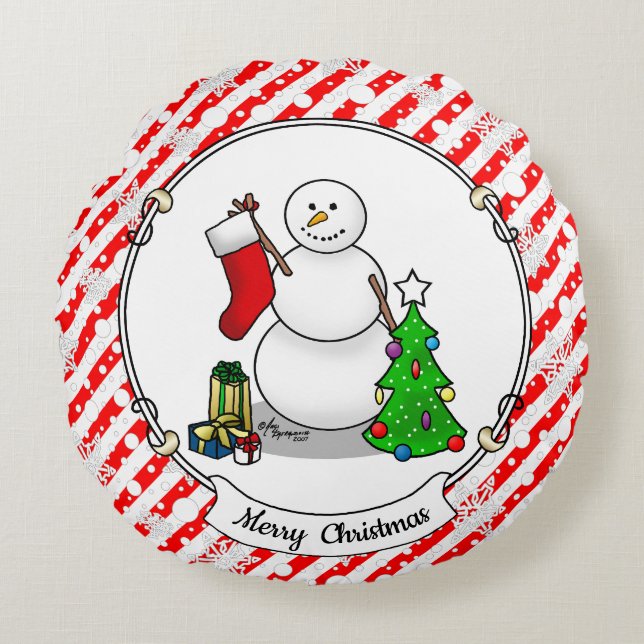 Coussins Ronds Joyeux Noël 2 Arbre Stocker Snowman (Devant)
