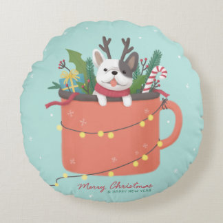 Coussins Ronds Joyeux Noël : Art de l'illustration de chien