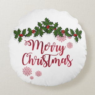 Coussins Ronds Joyeux Noël, branches de houx personnalisées