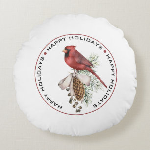 Coussins Ronds JOYEUX NOËL, Cardinal de Noël rouge Aquarelle