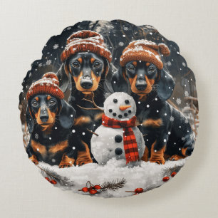 Coussins Ronds Joyeux Noël Chiens Chiens Snowman