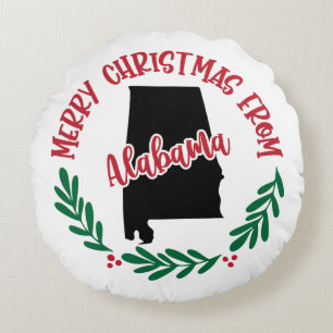 Coussins Ronds Joyeux Noël de l'Alabama US Rouge Vert Blanc