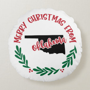Coussins Ronds Joyeux Noël de l'Oklahoma US Rouge Vert Blanc