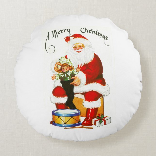 Coussins Ronds Joyeux Noël de Père Noël (Devant)
