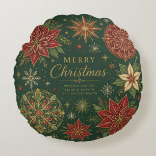 Coussins Ronds Joyeux Noël Mandala Orné de Poinsettias