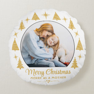 Coussins Ronds Joyeux Noël Merry Comme Une Mère Photo en Or Blanc