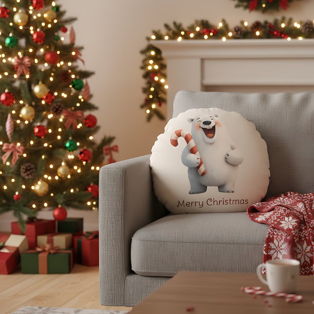 Coussins Ronds Joyeux Noël mignon Ours Polaire Design (Créateur téléchargé)