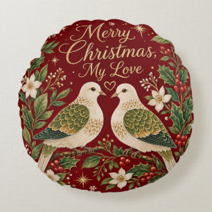 Coussins Ronds Joyeux Noël Mon Amour Tourterelles Houx