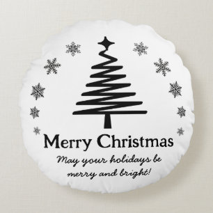 Coussins Ronds joyeux noël noir blanc arbre de vacances enneigé