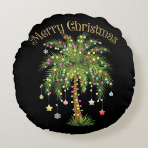 Coussins Ronds Joyeux Noël Palmier Lumière Hawaïen Tropical