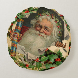Coussins Ronds Joyeux Noël Père Noël classique antique