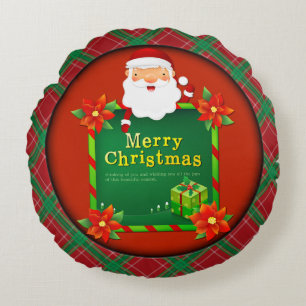 Coussins Ronds Joyeux Noël Père Noël Tartan Plaid