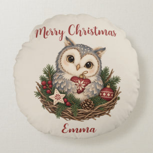 Coussins Ronds Joyeux Noël personnalisé Chouette nordique pour en