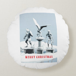 Coussins Ronds Joyeux Noël. Sculptures de glace monstrueuses