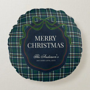 Coussins Ronds Joyeux Noël Tartan Plaid Classique Préparatoire
