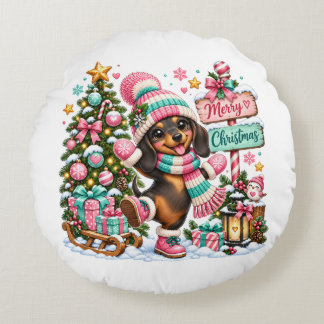 Coussins Ronds Joyeux Noël Teckel