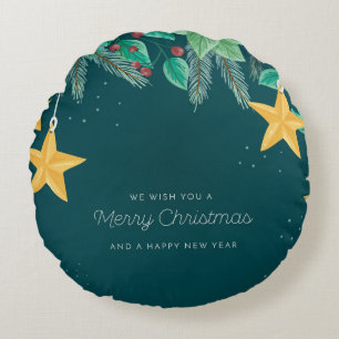 Coussins Ronds Joyeux Noël vert et une bonne bannière du Nouvel A