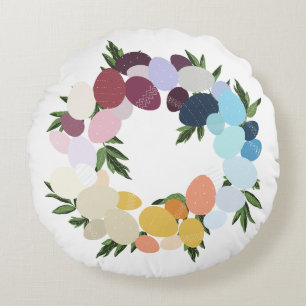 Coussins Ronds Joyeux Pâques. Vintage Holiday Wreathe.