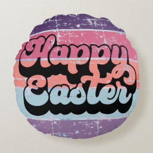 Coussins Ronds Joyeux Pâques Vintage Pastel Circle Retro Sunset